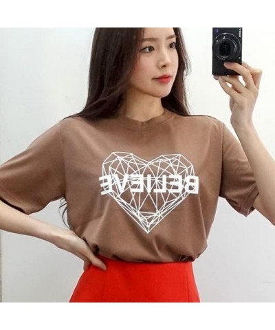 Women's Graphic Women's Summer Casual Crewneck Short Sleeve Tops T-Shirts Believe_brown $13.99 Tops