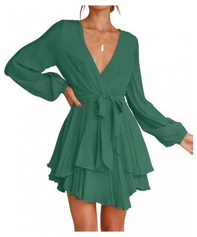 Women's Wrap V Neck Dress Long Sleeve 2024 Tie Waist Ruffle Hem Cocktail Wedding Party Swing Mini Dresses Forestgreen $17.15 ...