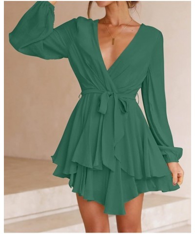 Women's Wrap V Neck Dress Long Sleeve 2024 Tie Waist Ruffle Hem Cocktail Wedding Party Swing Mini Dresses Forestgreen $17.15 ...