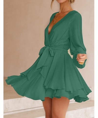 Women's Wrap V Neck Dress Long Sleeve 2024 Tie Waist Ruffle Hem Cocktail Wedding Party Swing Mini Dresses Forestgreen $17.15 ...