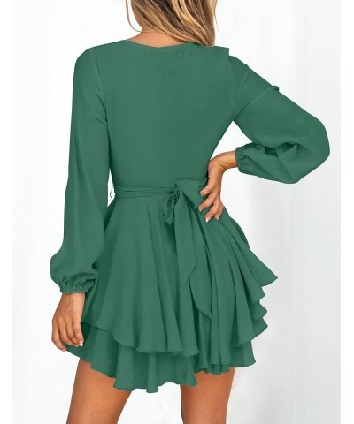 Women's Wrap V Neck Dress Long Sleeve 2024 Tie Waist Ruffle Hem Cocktail Wedding Party Swing Mini Dresses Forestgreen $17.15 ...