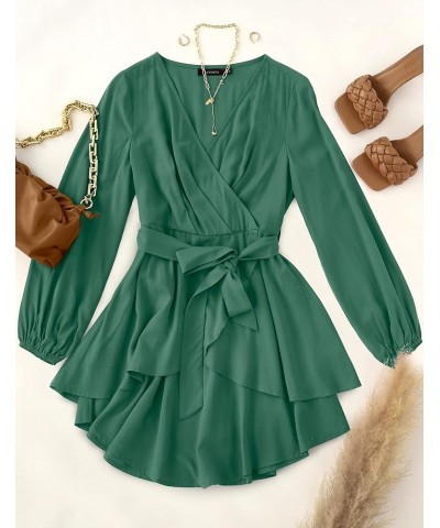 Women's Wrap V Neck Dress Long Sleeve 2024 Tie Waist Ruffle Hem Cocktail Wedding Party Swing Mini Dresses Forestgreen $17.15 ...