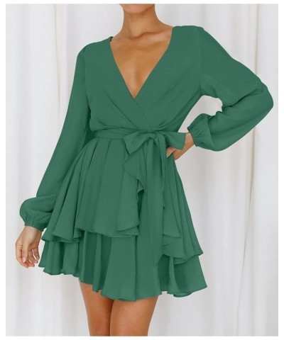 Women's Wrap V Neck Dress Long Sleeve 2024 Tie Waist Ruffle Hem Cocktail Wedding Party Swing Mini Dresses Forestgreen $17.15 ...