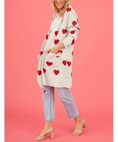 Women Love Heart Cardigans Sweaters Open Front Long Chunky Casual Knit Pocketed Cardigan Sweaters Apricot $18.86 Sweaters