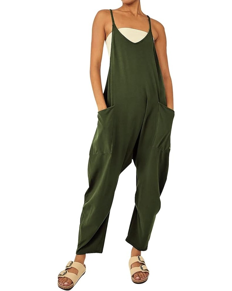 Women's Casual Sleeveless Jumpsuits Baggy Adjustable Strap Overalls with Pockets Armygreen $11.59 Overalls