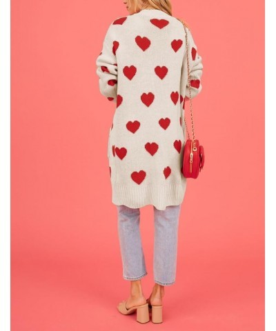 Women Love Heart Cardigans Sweaters Open Front Long Chunky Casual Knit Pocketed Cardigan Sweaters Apricot $18.86 Sweaters