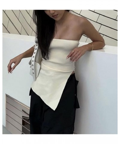 Women Y2k Open Front Tube Tops Off Shoulder Stretchy Crop Top Sleeveless Open Back Tube Top Casual Fashion Outfit D-apricot $...