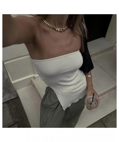 Women Y2k Open Front Tube Tops Off Shoulder Stretchy Crop Top Sleeveless Open Back Tube Top Casual Fashion Outfit D-apricot $...