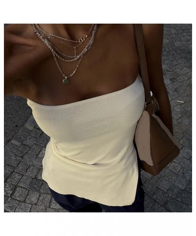 Women Y2k Open Front Tube Tops Off Shoulder Stretchy Crop Top Sleeveless Open Back Tube Top Casual Fashion Outfit D-apricot $...