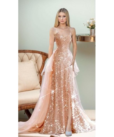 Sparkly Sequin Prom Dresses Long Ball Gown for Women Tulle Spaghetti Strap Formal Party Gowns with Slit Mint $36.90 Dresses