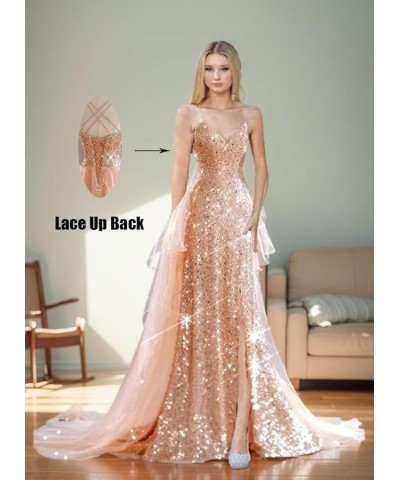 Sparkly Sequin Prom Dresses Long Ball Gown for Women Tulle Spaghetti Strap Formal Party Gowns with Slit Mint $36.90 Dresses