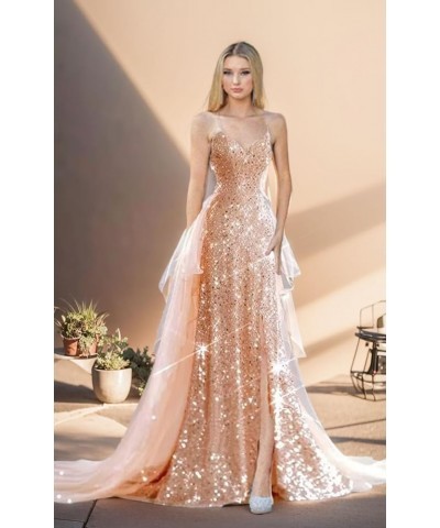 Sparkly Sequin Prom Dresses Long Ball Gown for Women Tulle Spaghetti Strap Formal Party Gowns with Slit Mint $36.90 Dresses