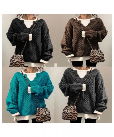 Slouchy Cable Knit Sweater Women Fall Fashion V-Neck,Sleeve Loose Cable Knit Sweater Pullover Large G $20.29 Sweaters