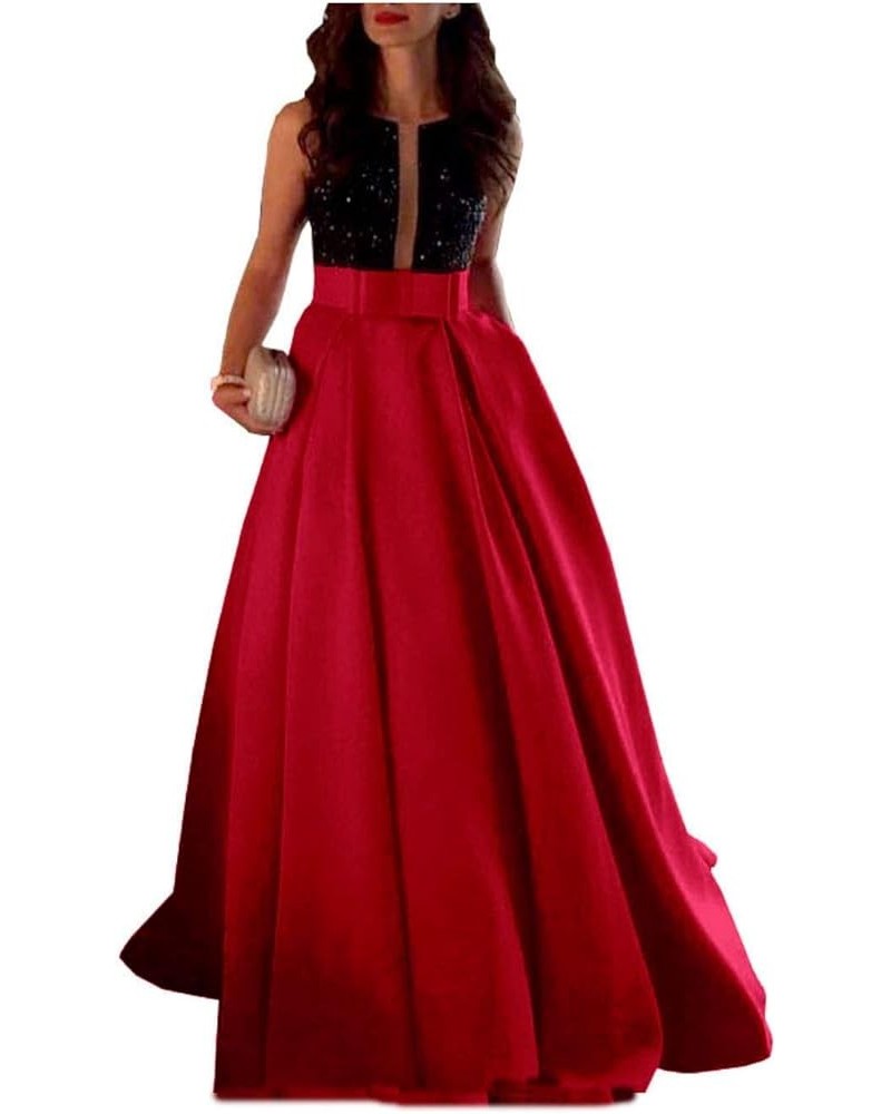 Women's Satin Evening Dresses With Sash Formal Gown With Rhinestone Red $35.34 Dresses