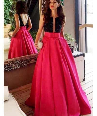 Women's Satin Evening Dresses With Sash Formal Gown With Rhinestone Red $35.34 Dresses