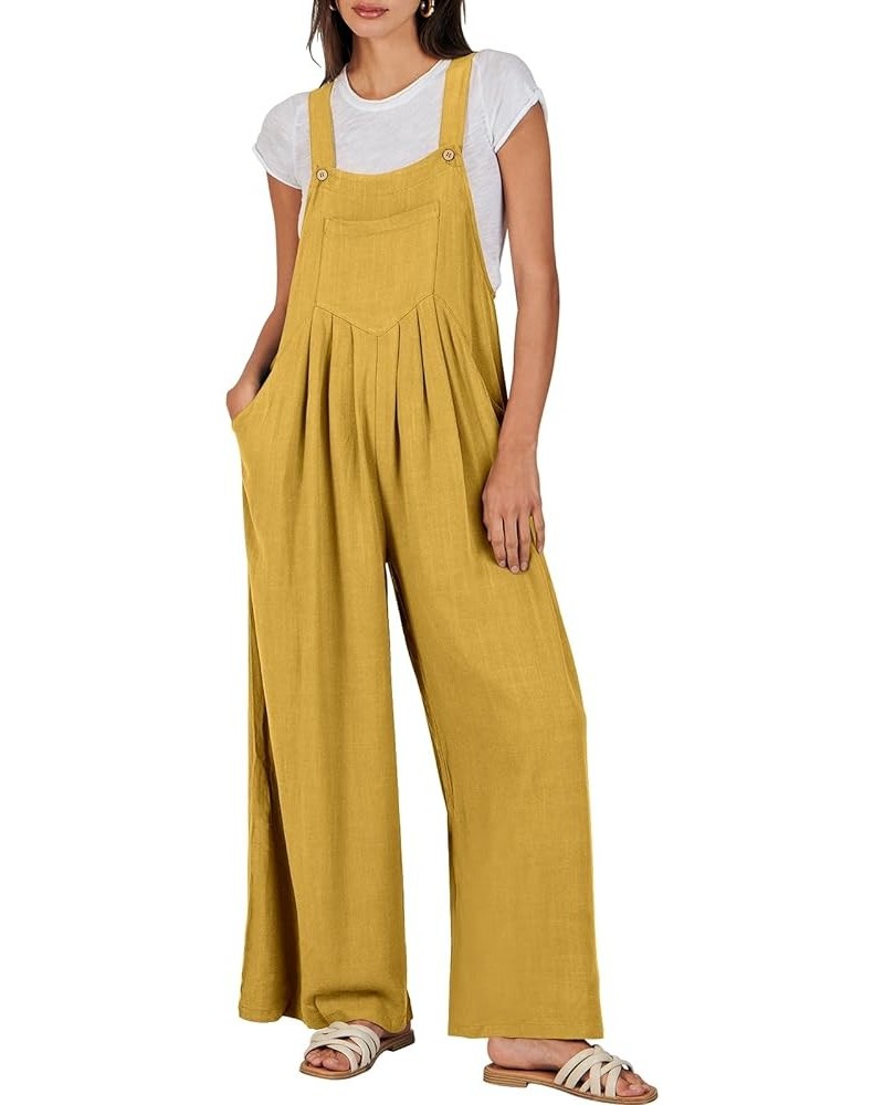 Women's Overalls Jumpsuit Casual Loose Sleeveless Adjustable Straps Bib Wide Leg Outfits with Pockets Yellow $20.89 Overalls