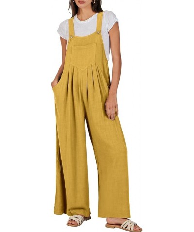 Women's Overalls Jumpsuit Casual Loose Sleeveless Adjustable Straps Bib Wide Leg Outfits with Pockets Yellow $20.89 Overalls