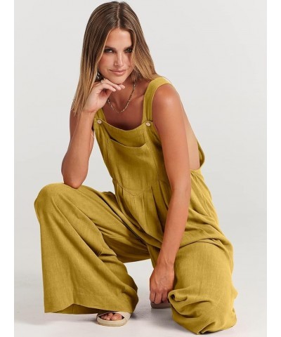 Women's Overalls Jumpsuit Casual Loose Sleeveless Adjustable Straps Bib Wide Leg Outfits with Pockets Yellow $20.89 Overalls