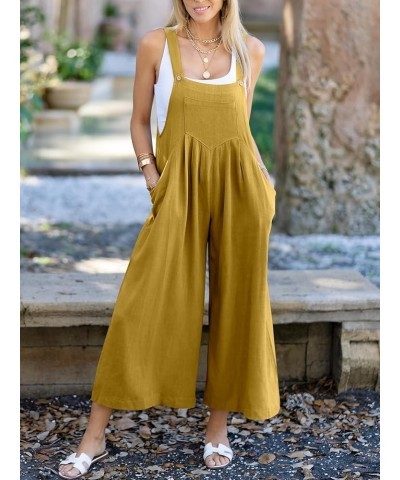 Women's Overalls Jumpsuit Casual Loose Sleeveless Adjustable Straps Bib Wide Leg Outfits with Pockets Yellow $20.89 Overalls