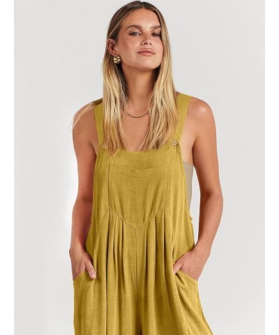 Women's Overalls Jumpsuit Casual Loose Sleeveless Adjustable Straps Bib Wide Leg Outfits with Pockets Yellow $20.89 Overalls