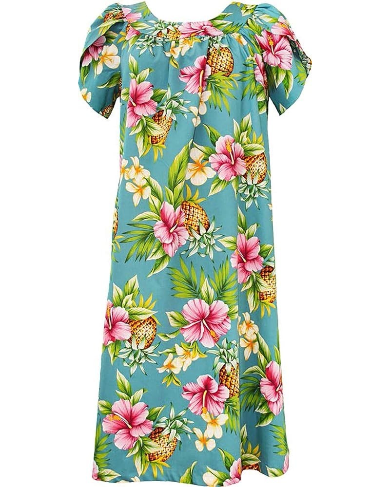 Made in USA Women's Pineapple Hibiscus Muumuu Dress Blue $34.45 Dresses