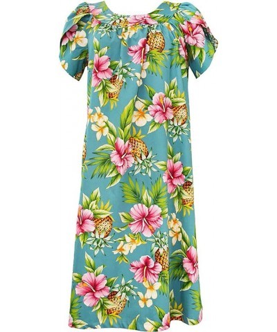 Made in USA Women's Pineapple Hibiscus Muumuu Dress Blue $34.45 Dresses