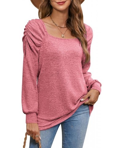 Tunic Tops for Women Loose Fit Square Neck Puff Long Sleeve Shirts Casual Fall Shirts S-2XL Wine Red $8.39 Tops