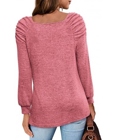 Tunic Tops for Women Loose Fit Square Neck Puff Long Sleeve Shirts Casual Fall Shirts S-2XL Wine Red $8.39 Tops