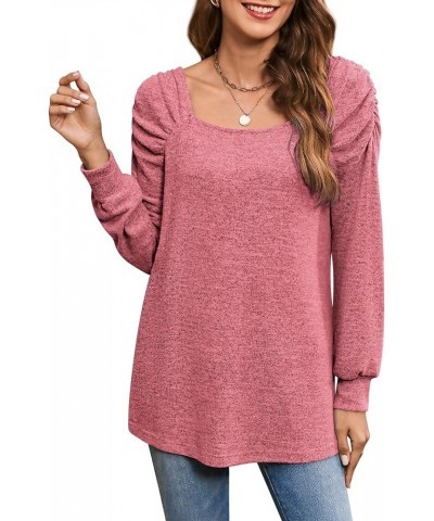 Tunic Tops for Women Loose Fit Square Neck Puff Long Sleeve Shirts Casual Fall Shirts S-2XL Wine Red $8.39 Tops