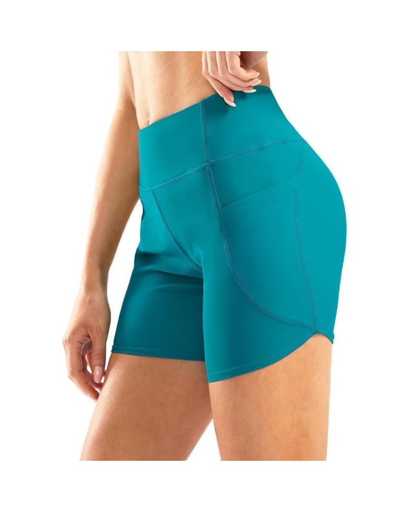 Women's 5" High Waisted Swim Board Shorts UPF50+ Tummy Control Bathing Suit Bottoms with Pockets Teal Blue $13.72 Swimsuits