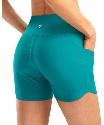 Women's 5" High Waisted Swim Board Shorts UPF50+ Tummy Control Bathing Suit Bottoms with Pockets Teal Blue $13.72 Swimsuits