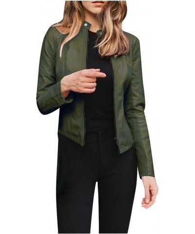 Leather Jacket for Women Zip Leather Motorcycle Jacket Plus Size Faux Leather Tops Lightweight Short Coat 01-army Green $11.4...