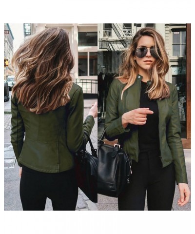 Leather Jacket for Women Zip Leather Motorcycle Jacket Plus Size Faux Leather Tops Lightweight Short Coat 01-army Green $11.4...