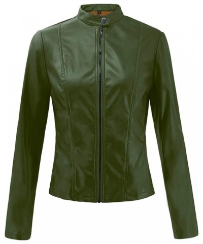 Leather Jacket for Women Zip Leather Motorcycle Jacket Plus Size Faux Leather Tops Lightweight Short Coat 01-army Green $11.4...