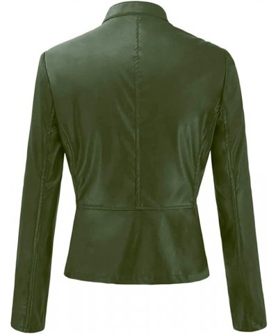 Leather Jacket for Women Zip Leather Motorcycle Jacket Plus Size Faux Leather Tops Lightweight Short Coat 01-army Green $11.4...