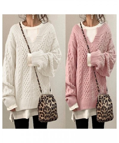 Slouchy Cable Knit Sweater Women Fall Fashion V-Neck,Sleeve Loose Cable Knit Sweater Pullover Large G $20.29 Sweaters