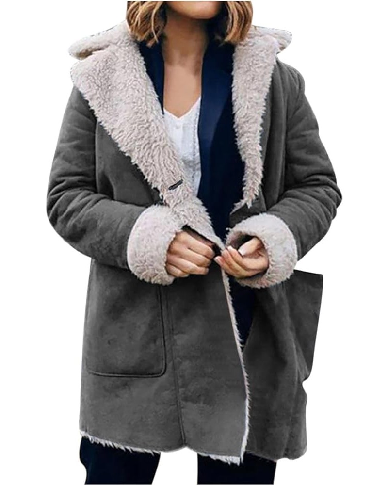 Womens Fleece Lined Jacket, Plus Size Winter Warm Parka Coat Fashion Lapel Button Down 2023 Fashion Comfy Furry Outerwear New...