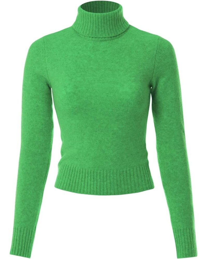 Women's Solid Long Sleeve Ribbed Turtle Neck Ultra Comfort Top D Green $12.30 T-Shirts