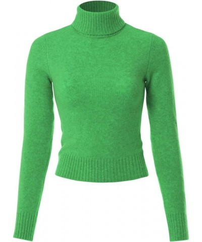 Women's Solid Long Sleeve Ribbed Turtle Neck Ultra Comfort Top D Green $12.30 T-Shirts