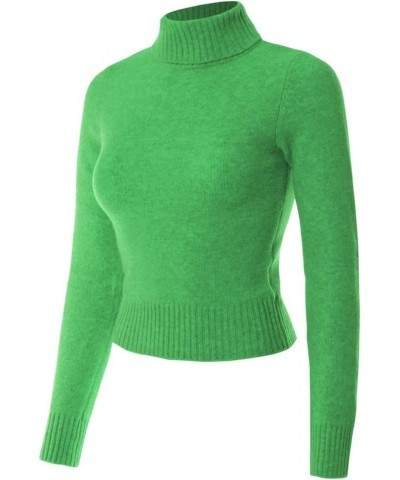 Women's Solid Long Sleeve Ribbed Turtle Neck Ultra Comfort Top D Green $12.30 T-Shirts