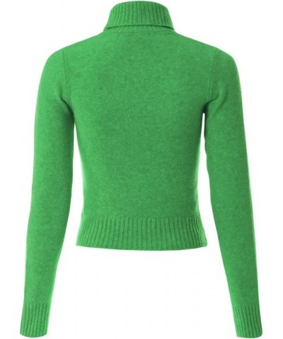 Women's Solid Long Sleeve Ribbed Turtle Neck Ultra Comfort Top D Green $12.30 T-Shirts