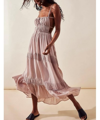 Sexy Dress for Women 2024 Trendy Summer Backless Flowy Dress Spaghetti Strap Maxi Dress Cashmere $18.06 Dresses