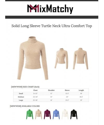 Women's Solid Long Sleeve Ribbed Turtle Neck Ultra Comfort Top D Green $12.30 T-Shirts