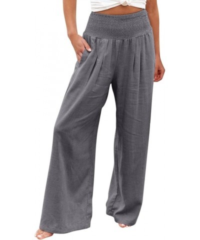 Women's Cotton Linen Pants 2023 Summer Casual Elastic Waist Trousers Relax Fit Comfy Palazzo Pants Beach Sweatpants I - Grey ...