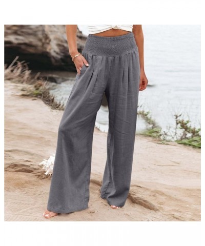 Women's Cotton Linen Pants 2023 Summer Casual Elastic Waist Trousers Relax Fit Comfy Palazzo Pants Beach Sweatpants I - Grey ...