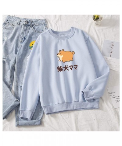 Women Cute Hoodie Fat Corgi Pattern Crewneck Tops Cotton Sweatshirts Pullover Blue $10.77 Hoodies & Sweatshirts