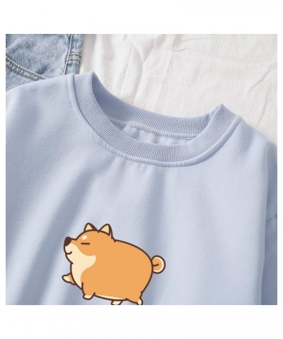 Women Cute Hoodie Fat Corgi Pattern Crewneck Tops Cotton Sweatshirts Pullover Blue $10.77 Hoodies & Sweatshirts