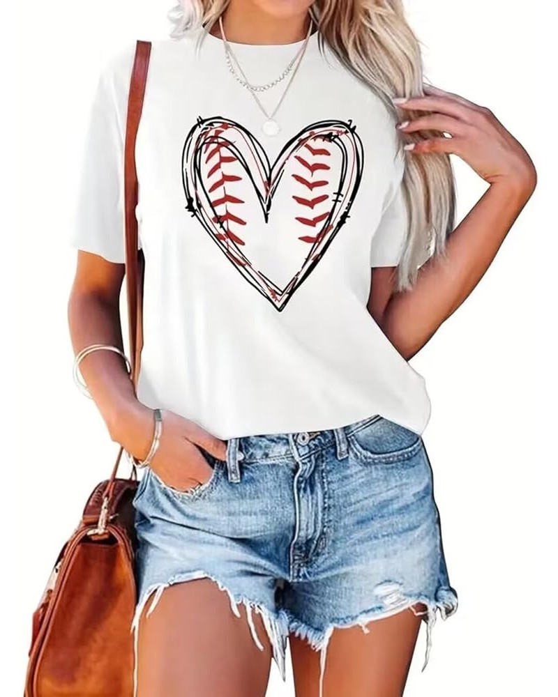 Baseball Grandma Shirt Women Baseball Grandma Letter Print Baseball Love Graphic Tees Casual Sports Tops White1 $9.24 T-Shirts