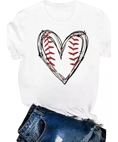 Baseball Grandma Shirt Women Baseball Grandma Letter Print Baseball Love Graphic Tees Casual Sports Tops White1 $9.24 T-Shirts