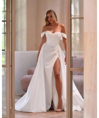 Off The Shoulder Prom Dresses Mermaid Satin Ruched Formal Party Gown with Train Coral $29.11 Dresses